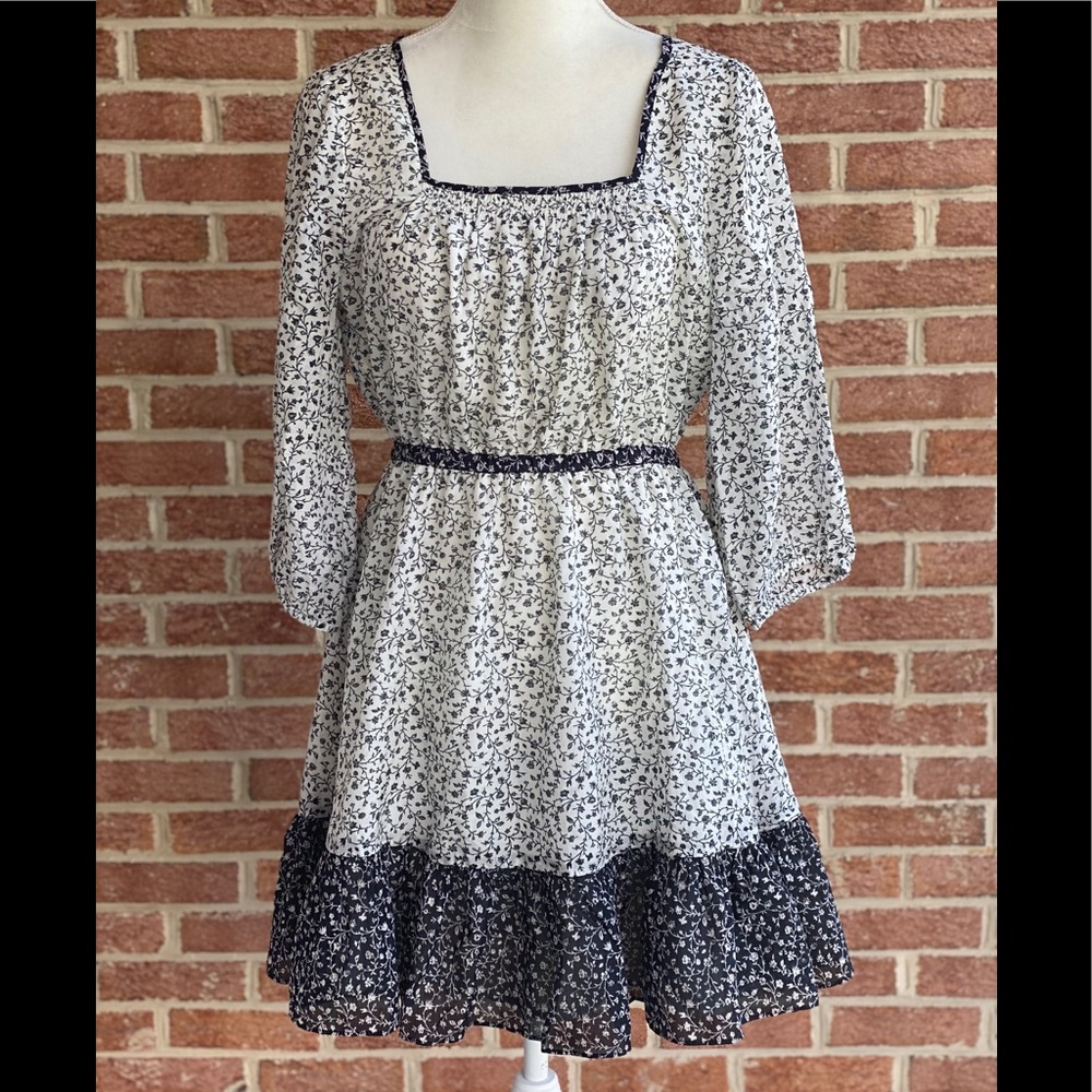 Madewell Ruffle Hem Square Neck Floral Dress M NWT